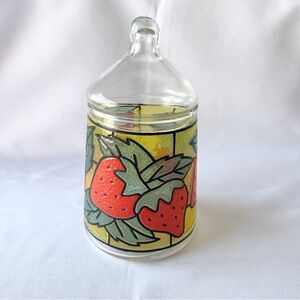 Vintage Libbey Strawberry Stained Glass Pattern Covered Jar